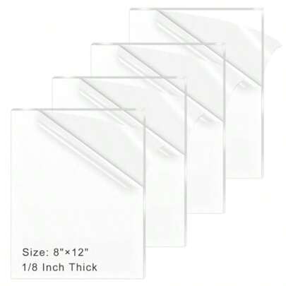4 Pack 8x12 Inch Acrylic Sheet 1/8" Thick Cast Acrylic Sheet Clear Plexiglass Sheets For Craft Projects Display Cases Signs Photo Frame