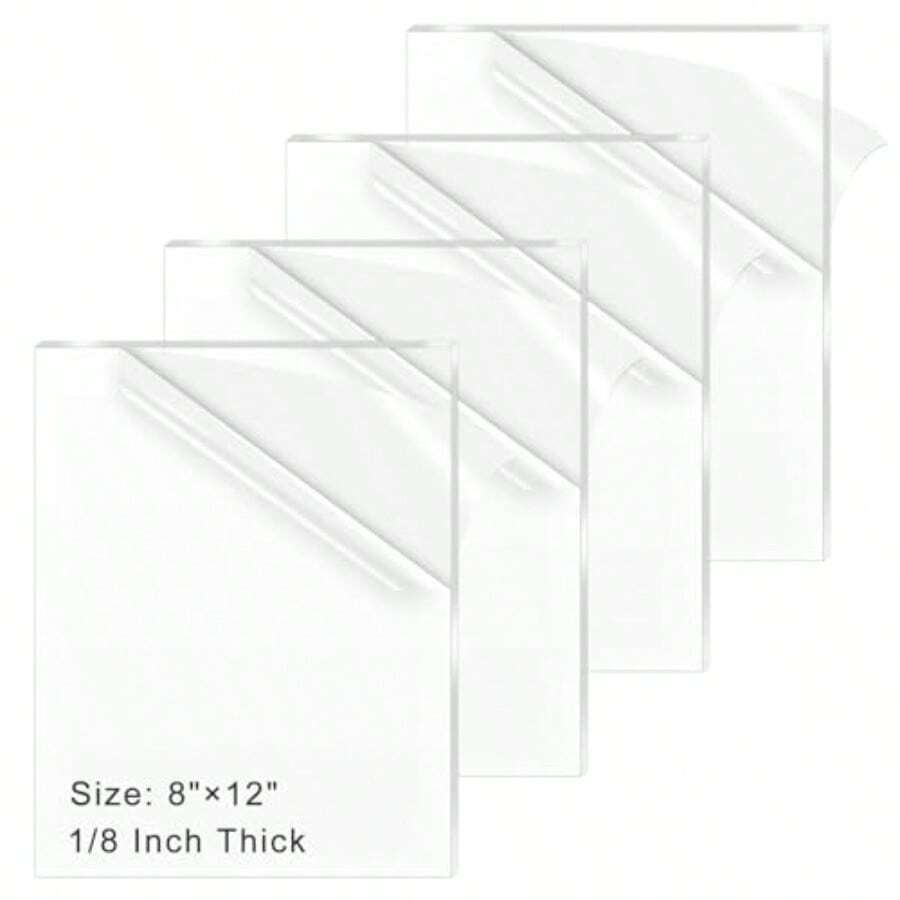 4 Pack 8x12 Inch Acrylic Sheet 1/8" Thick Cast Acrylic Sheet Clear Plexiglass Sheets For Craft Projects Display Cases Signs Photo Frame - Clear - View 1