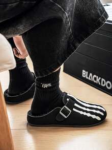 Halloween Skeleton Claw Pattern Men's Sandals, Closed Toe Mule Shoes With Adjustable Buckle, Suede Backless Design, Slip-On Casual Flat Slippers - Black - View 5