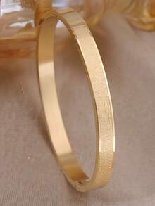 3pcs/1pc 18K Gold, Silver, Rose Gold Plated Stainless Steel Cross Bracelet Set, Engraved Letter Pattern Stackable Bracelet, Waterproof Rust-Proof Fade-Resistant Fashion Jewelry Gift, Suitable For Women - Multicolor - View 5