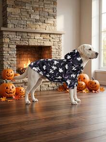 1 PIEZA Sudadera con capucha de Halloween para perro - Sudaderas cálidas para perro, sudaderas con estampado completo para perros pequeños medianos y grandes, ropa para perro con estampado completo - Patrón de Halloween con fantasmas y murciélagos - Multicolor - Ver 4