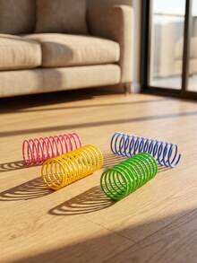 4pcs Multi-Color Cat Spring Toys, Interactive Bouncing Spring Rings, Colorful Plastic Spring Play Accessories, Suitable For Indoor Cats And Kittens, Encourage Exercise, Relieve Boredom, Random Colors, Ideal Pet Birthday Holiday Gift - Multicolor - View 7