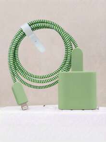 5 buah Casing Pelindung Charger & Penggulung Kabel TPU Hijau Solid Matte Tahan Guncangan, Kompatibel dengan Charger Apple 18W/20W, Aksesori Digital Minimalis Premium - Hijau Beku - View 9