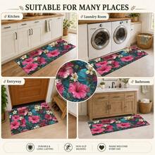1pc, Floral Pattern Printed Diatomaceous Earth Kitchen Mat, Absorbent Kitchen Floor Mat, Kitchen Rug, Long Strip Foot Mat, Sink Front Mat, Suitable For Kitchen, Bathroom, Entryway, Hallway, Laundry Room And Home Decor - Multicolor - View 7