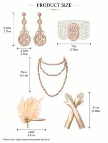 1920s Great Gatsby Accessories Set For Women Flapper Costume Accessories Feather Headband Roaring 20s Accessories Set - Pink - View 5