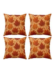 1/2/4pcs 17.7X17.7 Inch Autumn Maple Leaf Throw Pillow Cover - Textured Cushion Case Suitable For Sofa Bed, Zipper Closure, Machine Washable Fall Decor With Warm Earthy Maple Leaf Print, Cozy Contemporary Bedding Cover For Home - Orange - View 13