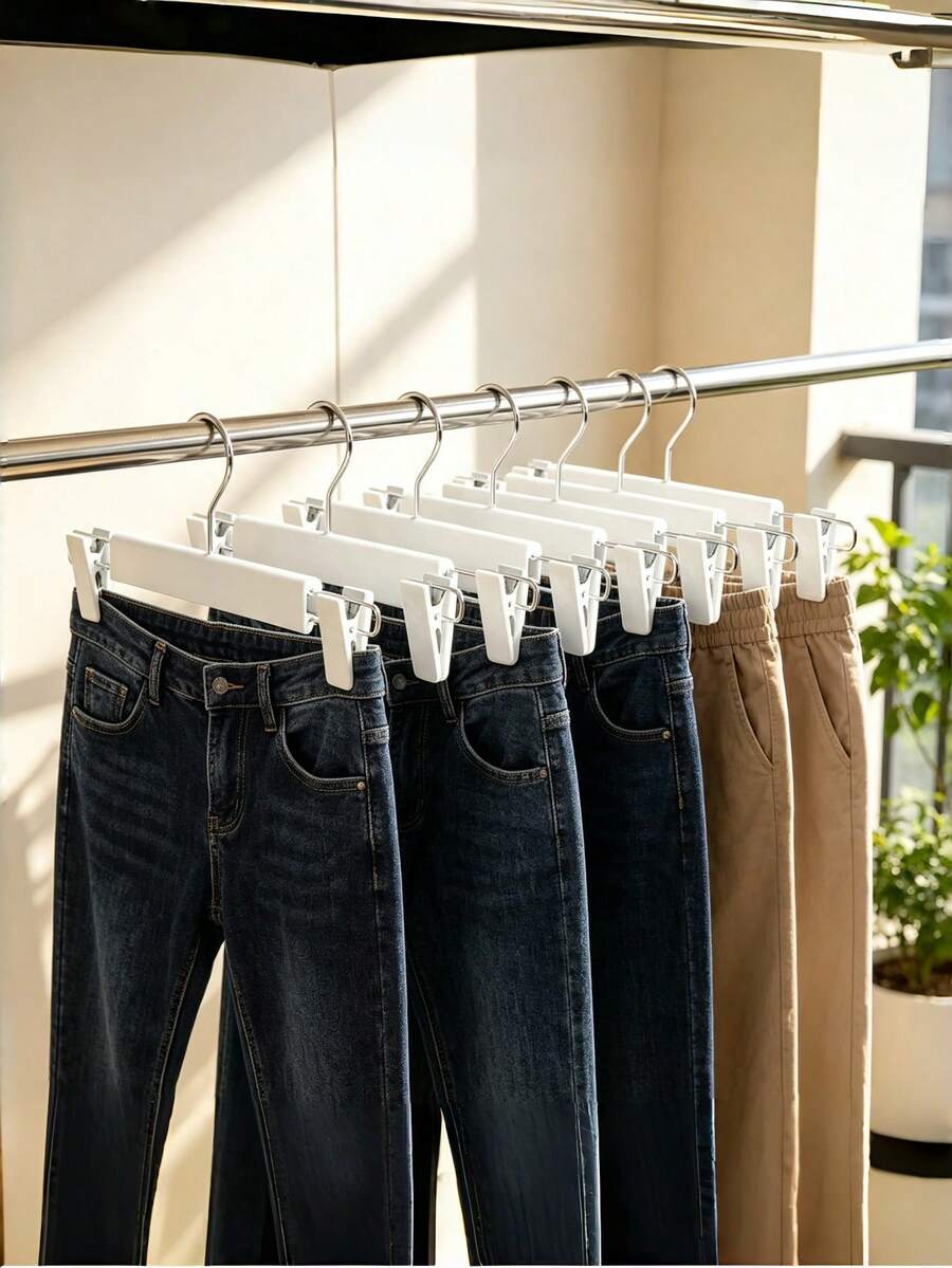 1/5/10pcs Pants Hanger, Pants Rack, Seamless Non-Slip Expandable Closet Storage Rack, Pants Clips, Decoration, Holiday Decor, Room Decor, Home Decor, Bedroom Decor, Skirt, Jeans, Boots, Skirt - White - View 1
