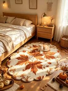 1pc Lace Maple Leaf Shaped Decorative Rug, Floor Mat, Carpet, Living Room Rug, Bedroom Rug, Regular Carpet - Multicolor - View 2