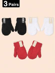 Tobelandyx 3 pares, 0-3 años bebé otoño/invierno cara sonriente felpa de coral guantes de punto cálidos, guantes anti-arañazos para gatear del bebé, guantes a prueba de frío, adecuados para uso diario casual y uso de protección contra el frío al aire libre - 3 pares - Ver 17