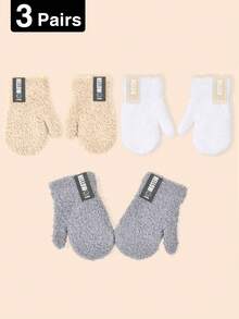 Tobelandyx 3 pares, 0-3 años bebé otoño/invierno cara sonriente felpa de coral guantes de punto cálidos, guantes anti-arañazos para gatear del bebé, guantes a prueba de frío, adecuados para uso diario casual y uso de protección contra el frío al aire libre - 3 pares - Ver 20