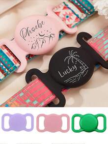 Customized Pet Collar Bracket Compatible With AirTag, Sliding Dog Name Tag, Personalized Cat Collar Compatible With AirTag, Silicone Silent AirTag Protective Case, Dog Collar Engraved AirTag Protective Case, 12 Design Templates, Choose Your Dog's Favorite Style - Multicolor - View 8