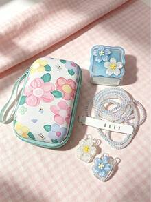 6pcs Sakura Floral Digital Storage Set | EVA Hard Shell Anti-Pressure Earphone & Data Cable Storage Bag, Cute Charger Case + Full Data Cable Protective Set, Suitable For Commuting & Travel - Multicolor - View 11