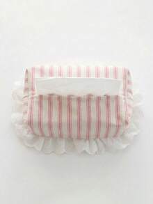 1Pc Tissue Box Cover & Fabric Napkin Holder, Plaid Lace Edge Cute Tissue Storage Box, Aesthetic Decorative Organizer For Bathroom Bedroom Living Room Car Office, Home Room Decor Supplies - View 11