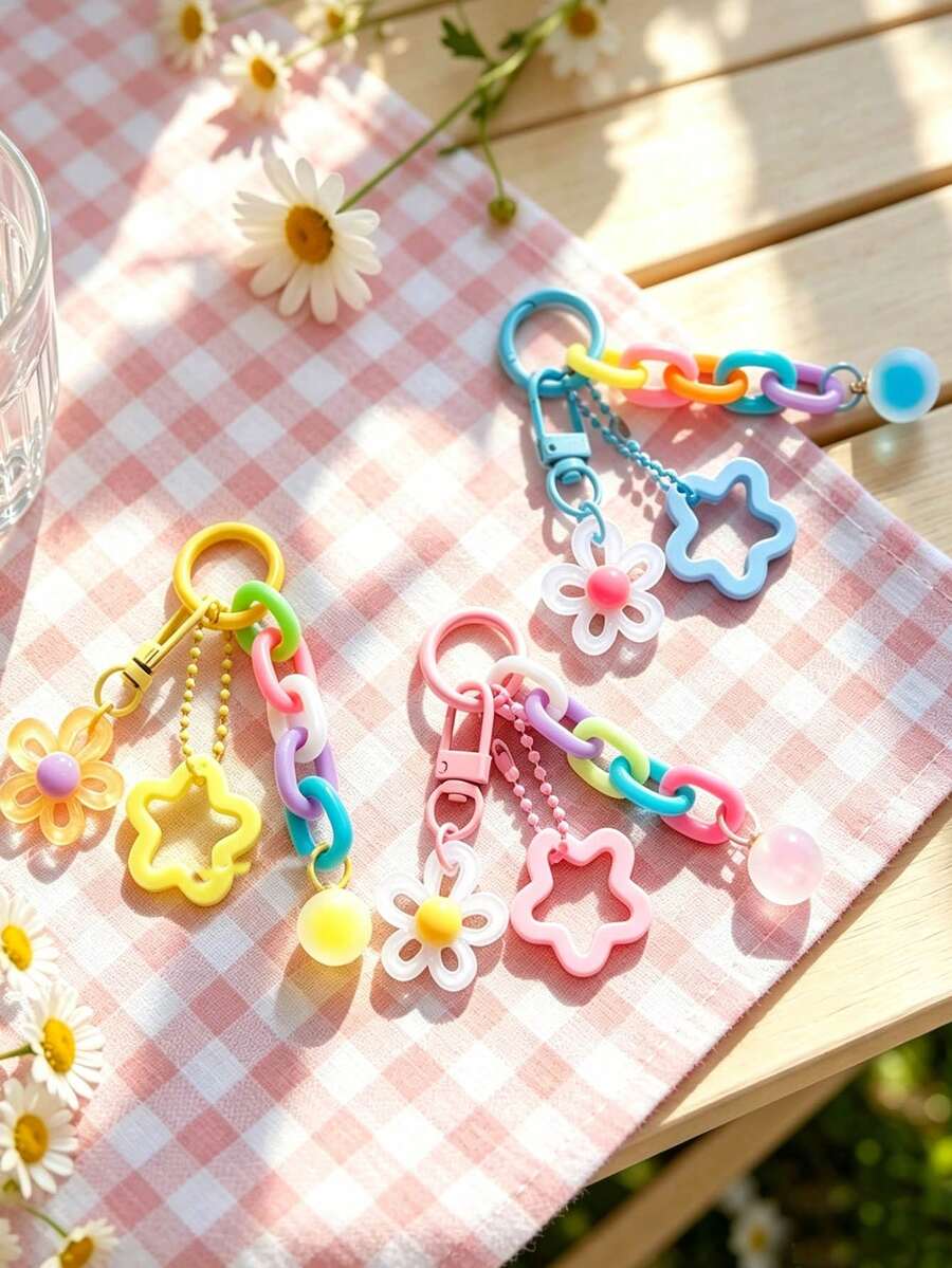 1pc Colorful Bell Keychain Chain Clasp Accessory Decoration With Double Five-Pointed Star - Multicolor - View 1