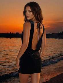 Pimkie Edition Women's Mini Dress, Cowl Neck, Open Back, Slim Fit, Casual Everyday Wear - Black - View 1