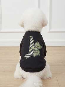 LUCKIE PAL 1pc Halloween Zombie Bear Pattern Pet T-Shirt, College Style, Physical Flea Protection, Reduces Shedding, Insulated And Breathable, Dog T-Shirt Suitable For Large And Small Dogs And Cats, Indoor And Outdoor - Black - View 3