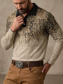 Men's Autumn Casual Vintage Gradient Color Button Long Sleeve Polo Shirt - Multicolor - View 1