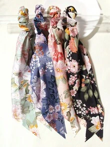 4pcs/Set Ikat Rambut Motif Bunga Kecil Vintage Prancis dengan Pita, Gaya Kasual Istana Bohemian Jalanan Elegan - MultiWarna - View 2