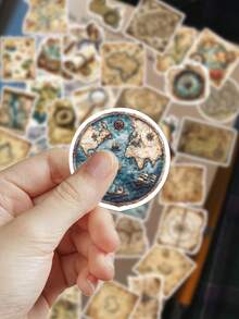 50pcs Vintage World Map Travel Stickers For Scrapbooking, Journaling, Planner, Tablet, Laptop, Phone Case, Guitar, Skateboard - Map - View 3