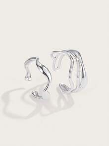 Altistry 2pcs Stainless Steel Hollow-Out Design Open Ring, Simple And Stylish, Unisex Ring For Daily Wear - Ring - View 6