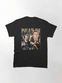 Camiseta Retro Estilo Celebridad Masculina Americana, Estilo Moderno streetwear Urbano, 100% Algodón, Cuello Redondo, Camiseta Unisex de Verano - Negro - Ver 1