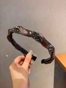 1 Piece Of Retro French Rhinestone Black Hair Headband With High-End And Versatile Hair Styling, Suitable For Daily Halloween And Christmas Outings - Multicolor - View 12