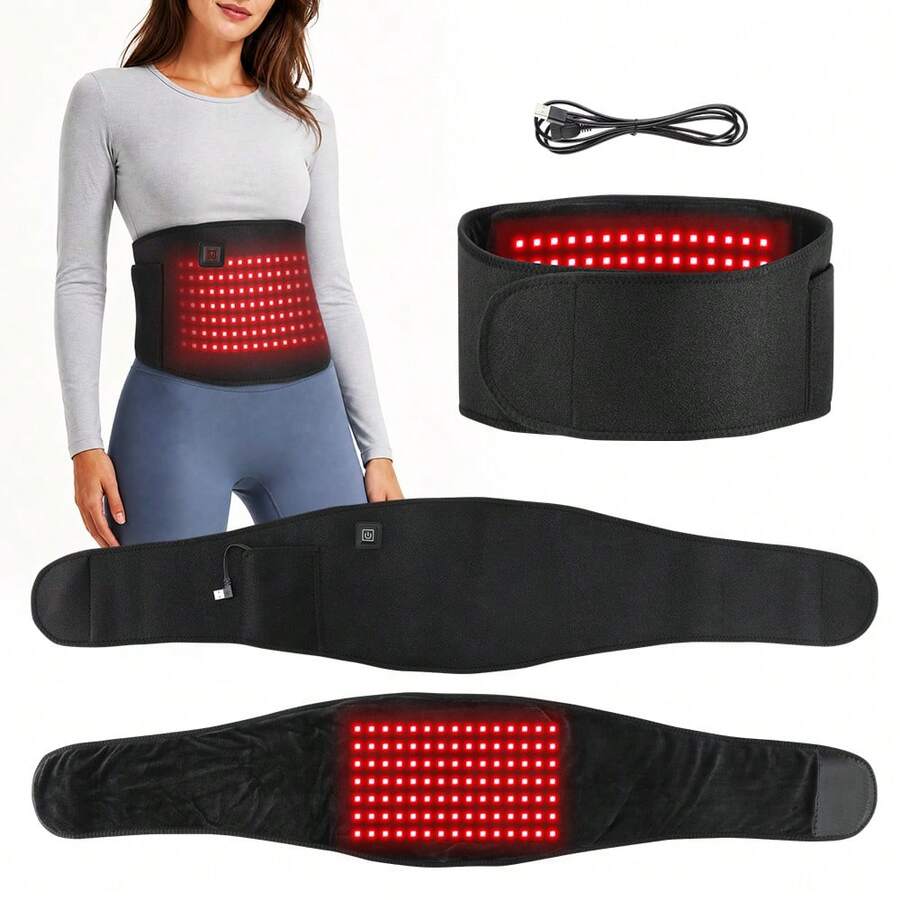 Hailicare Heated Red Light Belt With 3 Temperature Levels (45℃/55℃/65℃), USB Powered Heating Wrap For Waist, Abdomen, Back And Legs, Home & Office Use - Black - View 1