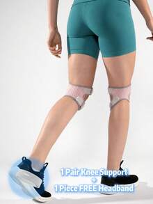 VBOSI 1 Pair Knee Supports With 1 Piece Sports Headband, 3 PiecesWomen Men Fitness Set, Lightweight Gym Accessories For Running, Walking, Squats, Cycling And Daily Workouts, Women Men - Multicolor - View 9