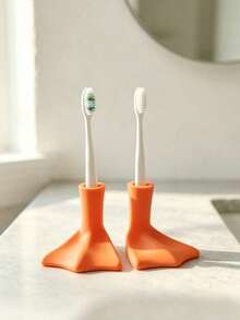 1 Pair Duck Foot Manual Toothbrush Holder, Cute Duck Foot Shaped Bathroom Multi-Function Storage Rack, Creative Duck Claw Design Toothbrush Holder, Toothbrush Holder, Multi-Function Drainage Storage Rack, Bathroom Storage Organizer Rack - Multicolor - View 4
