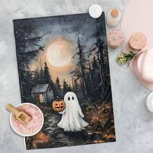 2/4/48pcs Halloween Series Moonlit Pumpkin Ghost Pattern Printed Kitchen Towels - Super Soft, Highly Absorbent Polyester Dish Cloths And Hand Towels, Perfect For Holiday Decor, Kitchen Decor, Party Decor. - Multicolor - View 9