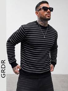 GRDR Men's Casual Daily Commute Striped Knit Pullover Sweater Basic Style - Black - View 1