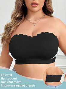 Plus Size Solid Color Front Button Minimalist Casual Wireless Bra - Black - View 4