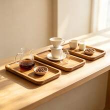 [3-Piece Set]Display Trays - Small Acacia Wood Tray Set | Acacia Wood Deep Edge Anti-Drop Serving Tray | Suitable For Coffee Cups, Desserts, Cakes, Cheese, Fruit Display, Applicable For Coffee, Tea Set, Dessert, Tableware, Storage, Decoration. Housewarming And Wedding Gift - View 6
