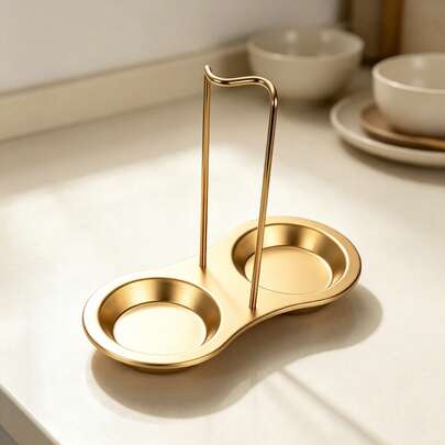 Thickened Stainless Steel Soup Ladle Holder With Double Hook Design, Stable And Anti-Tip, Commercial Restaurant Hot Pot Strainer Holder, Creative Metal Utensil Rack, Kitchen Countertop Storage Base, Heat-Resistant And Insulated Spoon Rest Tray, Multi-Function Draining Rack, Halloween, Christmas