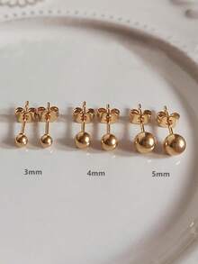 Anting Tusuk Manik Bulat Minimalis Fashion Anting Mini Kecil Anting Tusuk untuk Pria dan Wanita - Yellow Gold - View 4