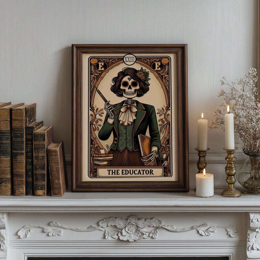 1pc Frameless Educator Skeleton Tarot Mystical Halloween Poster Wall Art Dorm Decor Gift - Multi-color - View 1
