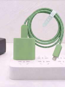 5 buah Casing Pelindung Charger & Penggulung Kabel TPU Hijau Solid Matte Tahan Guncangan, Kompatibel dengan Charger Apple 18W/20W, Aksesori Digital Minimalis Premium - Hijau Beku - View 3