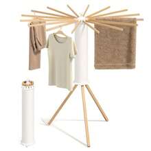 SONGMICS Tendedero de Pie, Giratorio, Extensible, 16 Brazos de Madera, 112 x 112 x 122 cm, Plegable, para Lavadero y Balcón, Natural MLLR530YW01 - natural - Ver 8