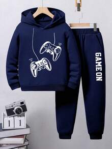 Tween Boy Game Console Graphic Hoodie And Sweatpants Set - Royal Blue - View 1