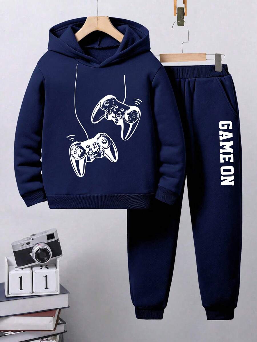 Tween Boy Game Console Graphic Hoodie And Sweatpants Set - Royal Blue - View 1