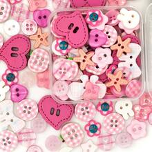 12/22/35/48/55/68/75/88/96Pcs Pink Resin Buttons In Box, Heart Rabbit Starfish Flower Assorted Shapes, Suitable For Cream Glue DIY, Hair Accessories, Clothing Fabric, Keychain Handmade Decoration Accessories, Random Styles - Multicolor - View 9