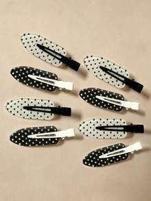 12/8/4/1pc Seamless Black & White Polka Dot Hair Clips, Fashionable Bangs & Messy Bun Hair Clips, Suitable For Dates, Beach Vacation, Formal Wear, Outings, Gifts, Versatile Hair Clips For School And Daily Wear - Polka Dot Clip - View 10