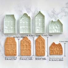 4pcs Christmas Gingerbread House Shaped Cookie Molds, 3D Cartoon Style Press Molds For Cookies/Fondant, Baking Tools For Decorating Cream Filled Cakes - Multicolor - View 11