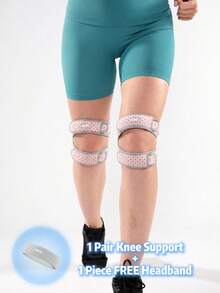 VBOSI 1 Pair Knee Supports With 1 Piece Sports Headband, 3 PiecesWomen Men Fitness Set, Lightweight Gym Accessories For Running, Walking, Squats, Cycling And Daily Workouts, Women Men - Multicolor - View 8