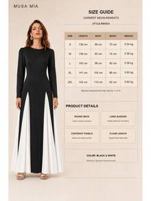 High Neck Velvet Color Block Chiffon Maxi Evening Dress - 黑色 - 查看 11