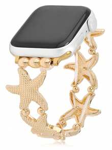 Vacation Style Beach Starfish Geometric Beaded Design Women's Watch Band Compatible With Apple Watch, Daily Design Accessory Decoration - Golden - View 1