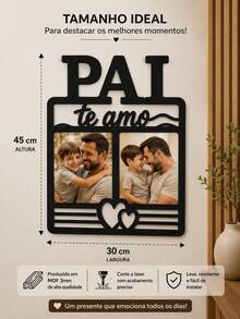 Porta Retrato Pai Te Amo MDF 30x45 Parede 2 Fotos Presente Dia dos Pais Decoração Corte a Laser - 1PC - Visão 5