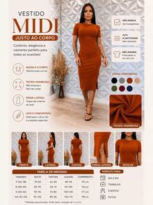 Women's Short Sleeve Midi Dress - Burnt Orange - View 1