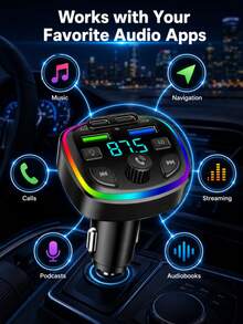 XF.Meraki Car FM Transmitter, Bluetooth 5.4 With RGB Display, Wireless Music And USB Charging, For Car Audio Systems - A - View 3