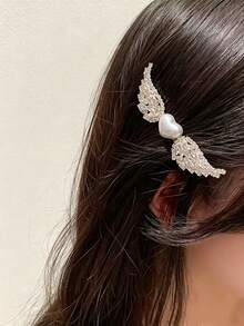 2件組天使之翼水鑽愛心髮夾，時尚氛圍感髮飾，適合女性與女孩日常裝飾 - 彩色 - 查看 5